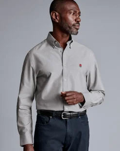 Sale Charles Tyrwhitt England Rugby Button-Down Collar Brushed Cotton Twill Shirt - Light Grey