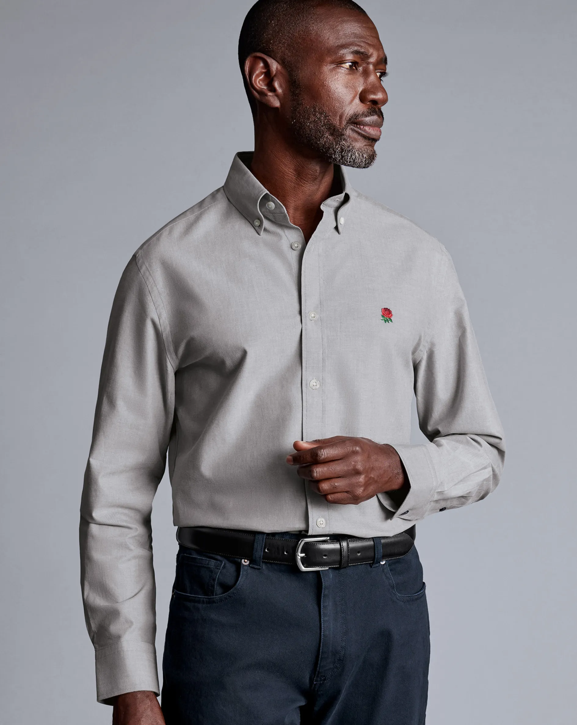 Sale Charles Tyrwhitt England Rugby Button-Down Collar Brushed Cotton Twill Shirt - Light Grey