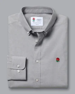 Sale Charles Tyrwhitt England Rugby Button-Down Collar Brushed Cotton Twill Shirt - Light Grey