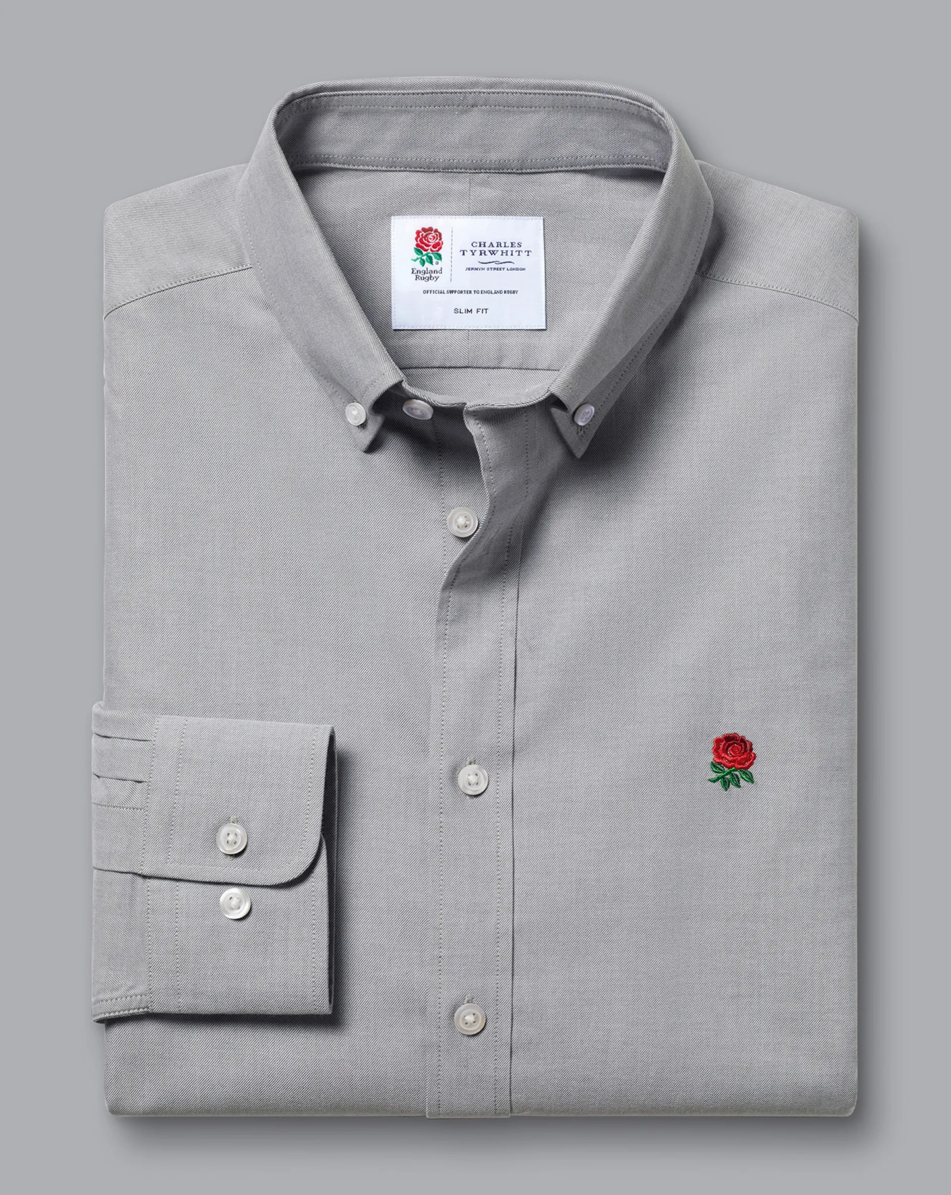 Sale Charles Tyrwhitt England Rugby Button-Down Collar Brushed Cotton Twill Shirt - Light Grey