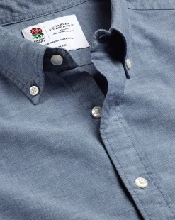 Shop Charles Tyrwhitt England Rugby Button-Down Collar Chambray Shirt - Mid Blue