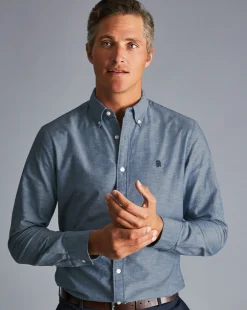 Shop Charles Tyrwhitt England Rugby Button-Down Collar Chambray Shirt - Mid Blue