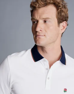 Best Sale Charles Tyrwhitt England Rugby Collar Detail Pique Polo - White