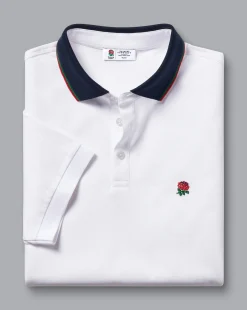 Best Sale Charles Tyrwhitt England Rugby Collar Detail Pique Polo - White