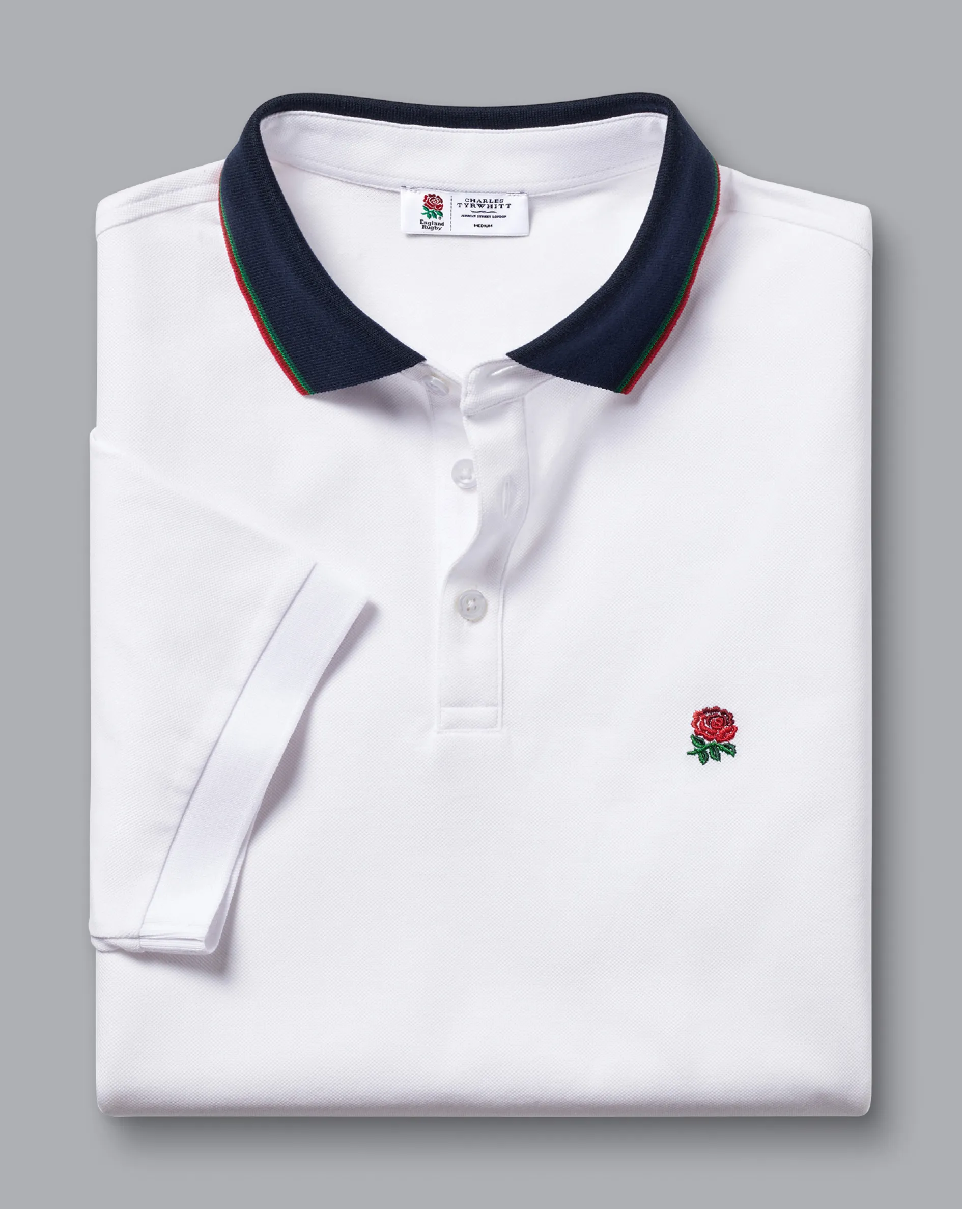 Best Sale Charles Tyrwhitt England Rugby Collar Detail Pique Polo - White