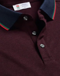 Best Charles Tyrwhitt England Rugby Collar Detail Pique Polo - Red Wine