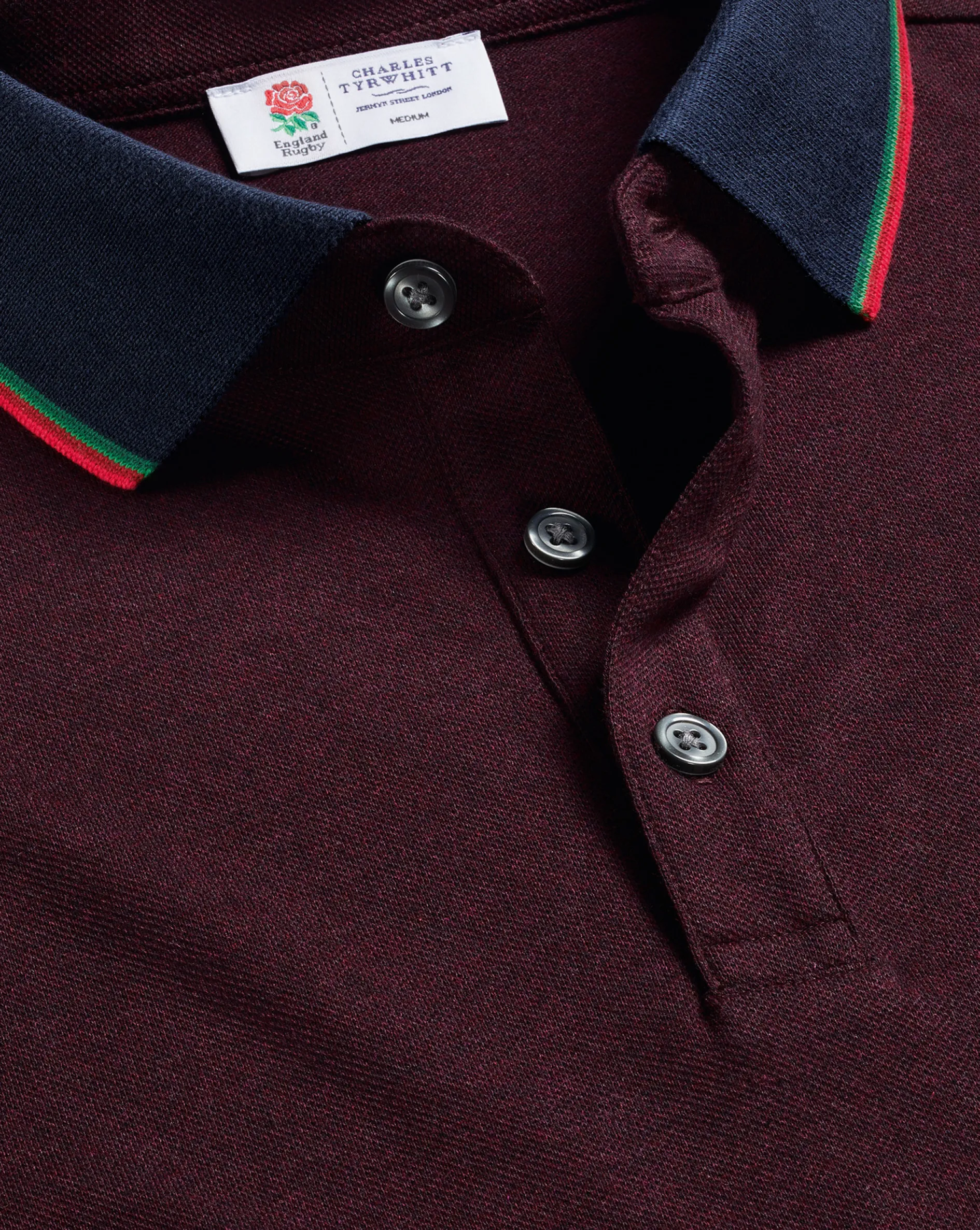 Best Charles Tyrwhitt England Rugby Collar Detail Pique Polo - Red Wine