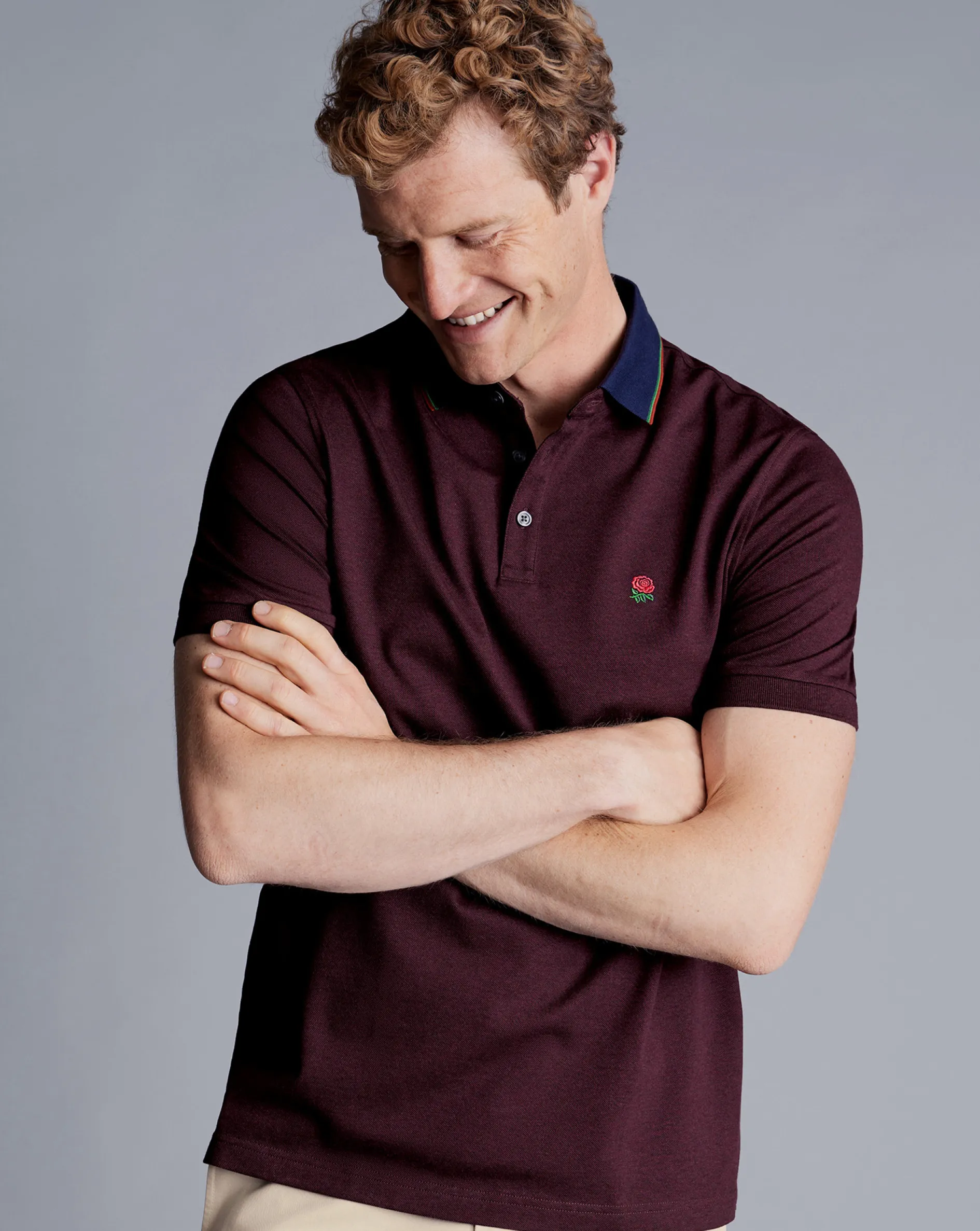 Best Charles Tyrwhitt England Rugby Collar Detail Pique Polo - Red Wine