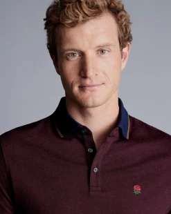 Best Charles Tyrwhitt England Rugby Collar Detail Pique Polo - Red Wine
