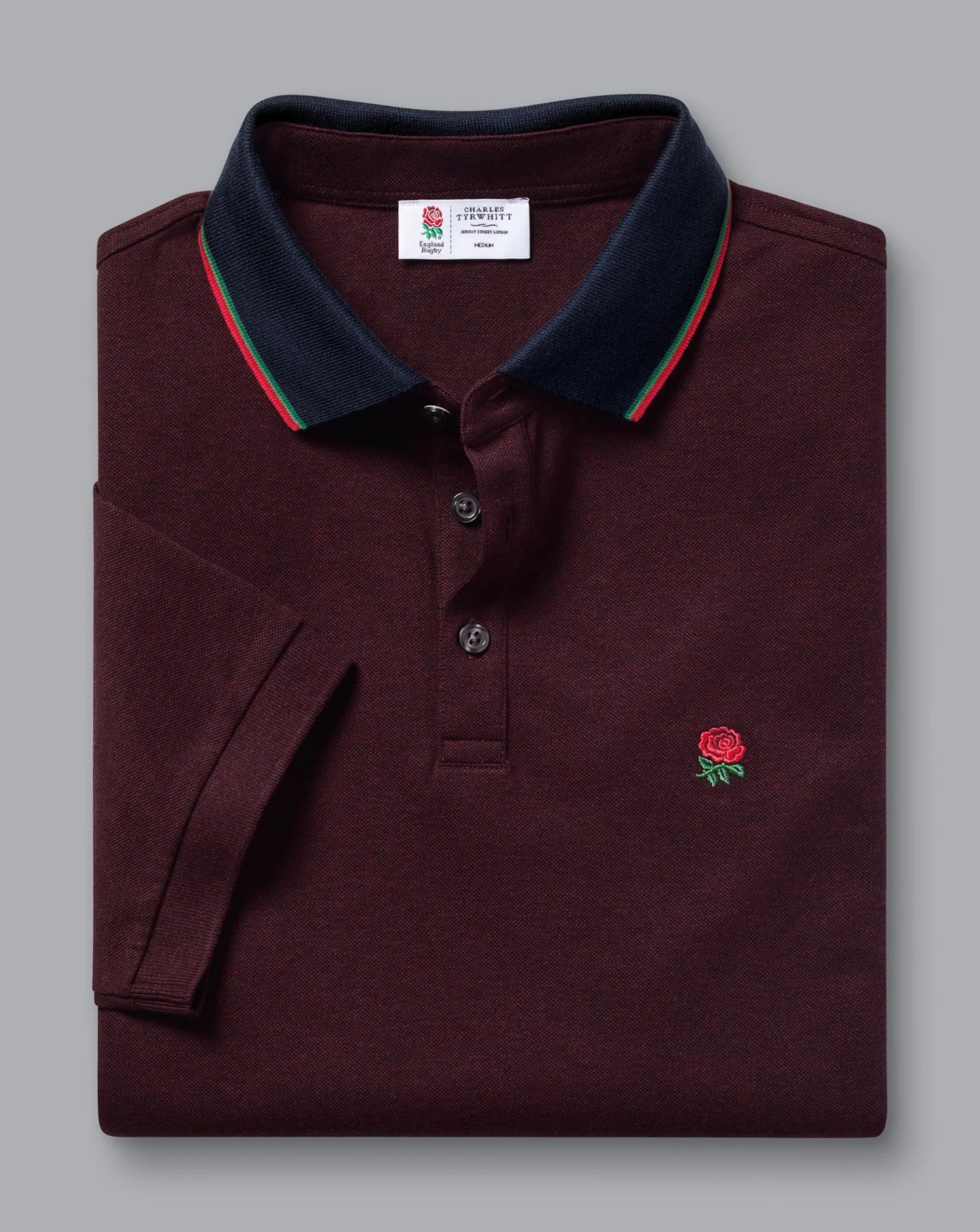 Best Charles Tyrwhitt England Rugby Collar Detail Pique Polo - Red Wine
