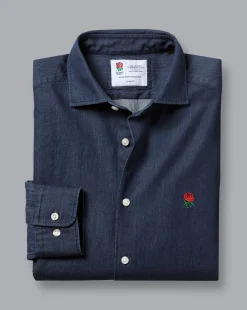 Fashion Charles Tyrwhitt England Rugby Denim Shirt - Denim Blue