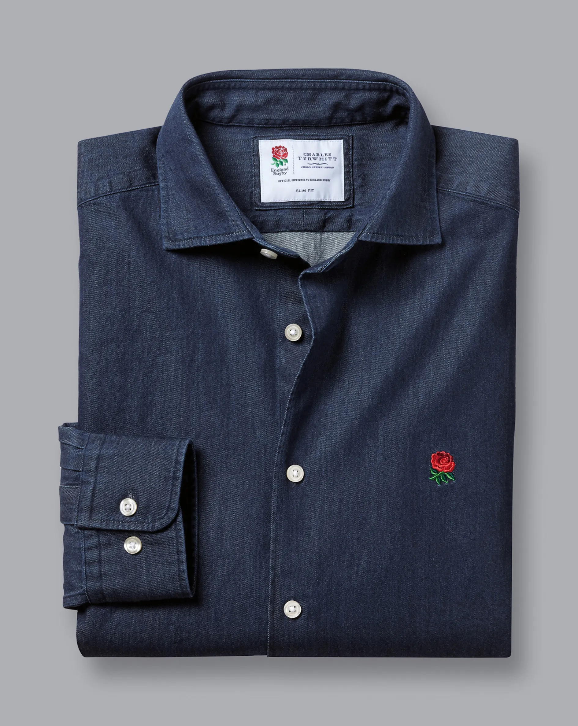 Fashion Charles Tyrwhitt England Rugby Denim Shirt - Denim Blue