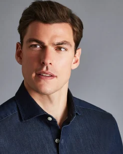 Fashion Charles Tyrwhitt England Rugby Denim Shirt - Denim Blue