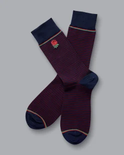 Discount Charles Tyrwhitt England Rugby Fine Stripe Socks - Burgundy & Navy Burgundy and Navy
