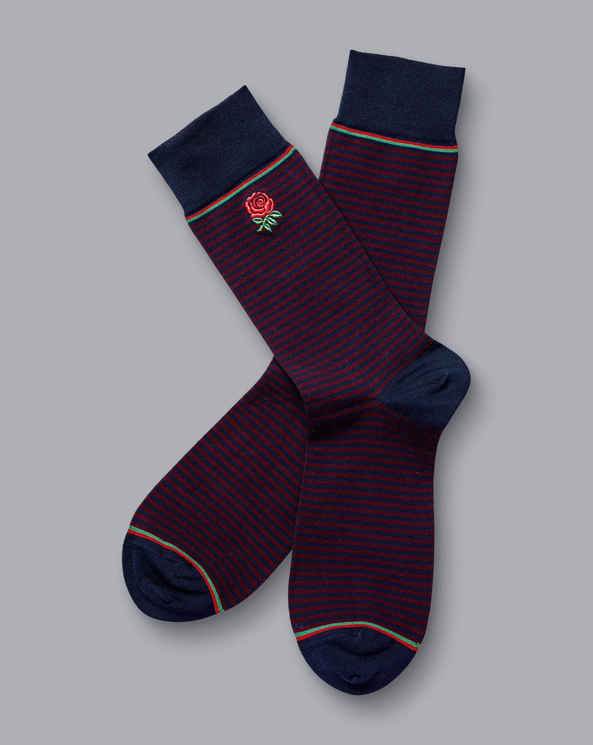 Discount Charles Tyrwhitt England Rugby Fine Stripe Socks - Burgundy & Navy Burgundy and Navy