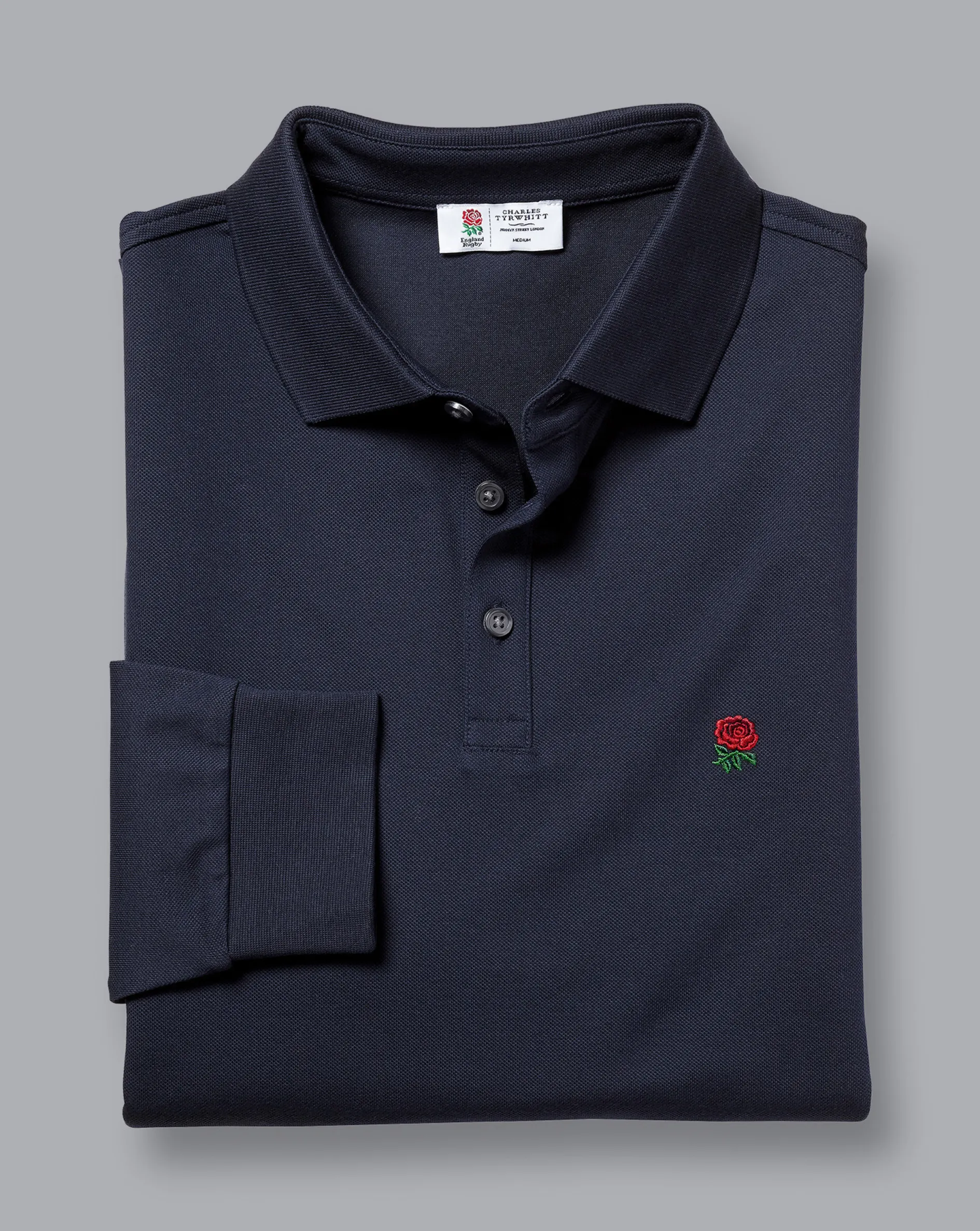 Online Charles Tyrwhitt England Rugby Long Sleeve Pique Polo - Navy
