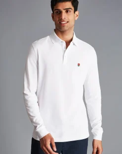 Fashion Charles Tyrwhitt England Rugby Long Sleeve Pique Polo - White