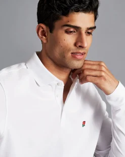 Fashion Charles Tyrwhitt England Rugby Long Sleeve Pique Polo - White