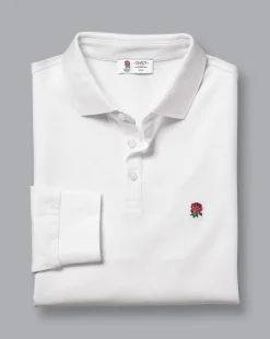 Fashion Charles Tyrwhitt England Rugby Long Sleeve Pique Polo - White