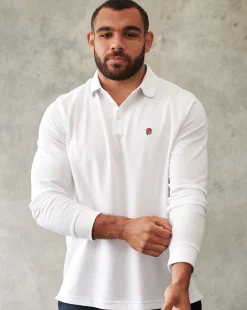 Fashion Charles Tyrwhitt England Rugby Long Sleeve Pique Polo - White