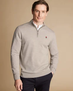 Sale Charles Tyrwhitt England Rugby Merino Quarter Zip Sweater - Limestone