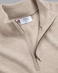 Sale Charles Tyrwhitt England Rugby Merino Quarter Zip Sweater - Limestone