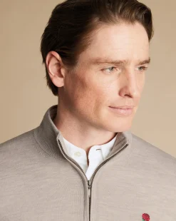 Sale Charles Tyrwhitt England Rugby Merino Quarter Zip Sweater - Limestone