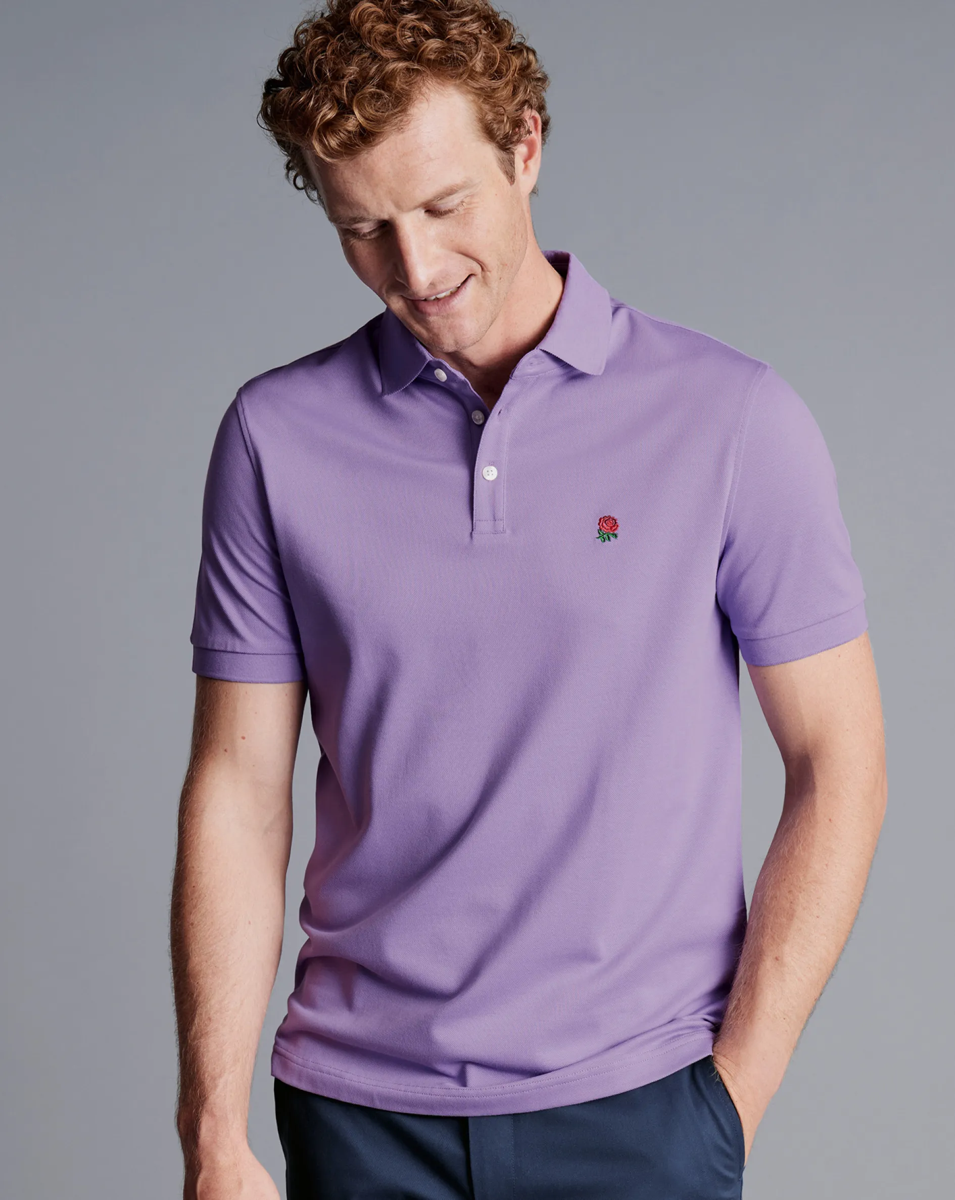 Store Charles Tyrwhitt England Rugby Pique Polo - Lilac Purple