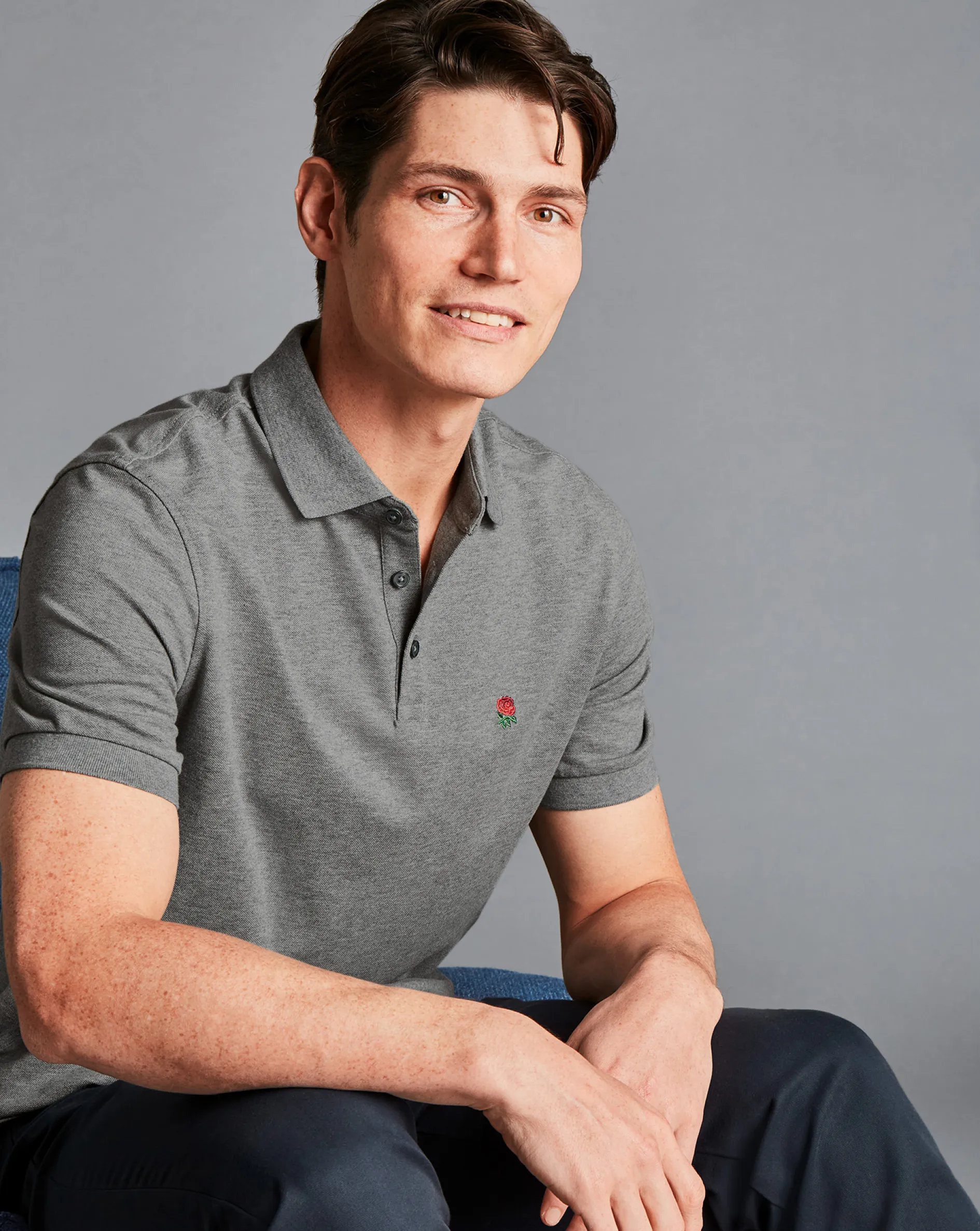 Fashion Charles Tyrwhitt England Rugby Pique Polo - Grey Marl
