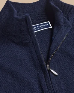 Store Charles Tyrwhitt England Rugby Red Rose Merino Quarter Zip Sweater - Navy