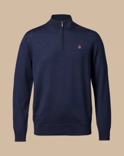 Store Charles Tyrwhitt England Rugby Red Rose Merino Quarter Zip Sweater - Navy