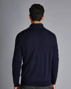 Store Charles Tyrwhitt England Rugby Red Rose Merino Quarter Zip Sweater - Navy