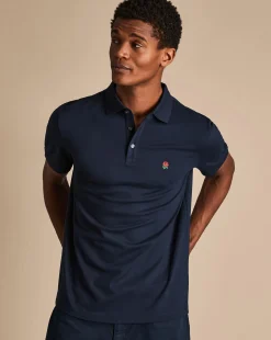 Store Charles Tyrwhitt England Rugby Red Rose Pique Polo - Navy