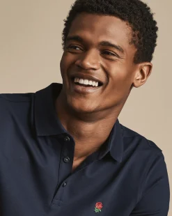 Store Charles Tyrwhitt England Rugby Red Rose Pique Polo - Navy