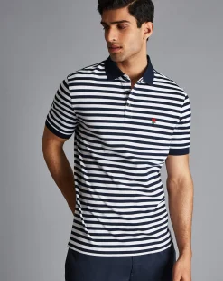 Hot Charles Tyrwhitt England Rugby Stripe Pique Polo - Navy & White Navy and White