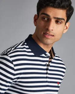 Hot Charles Tyrwhitt England Rugby Stripe Pique Polo - Navy & White Navy and White