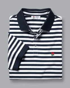 Hot Charles Tyrwhitt England Rugby Stripe Pique Polo - Navy & White Navy and White