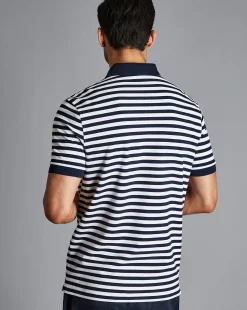 Hot Charles Tyrwhitt England Rugby Stripe Pique Polo - Navy & White Navy and White