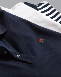 Hot Charles Tyrwhitt England Rugby Stripe Pique Polo - Navy & White Navy and White
