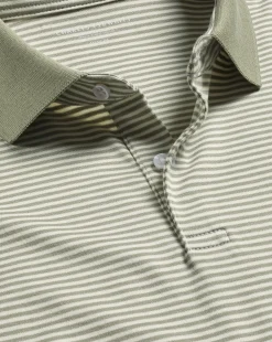 Outlet Charles Tyrwhitt Fine Stripe Jersey Polo - Sage Green & Ecru