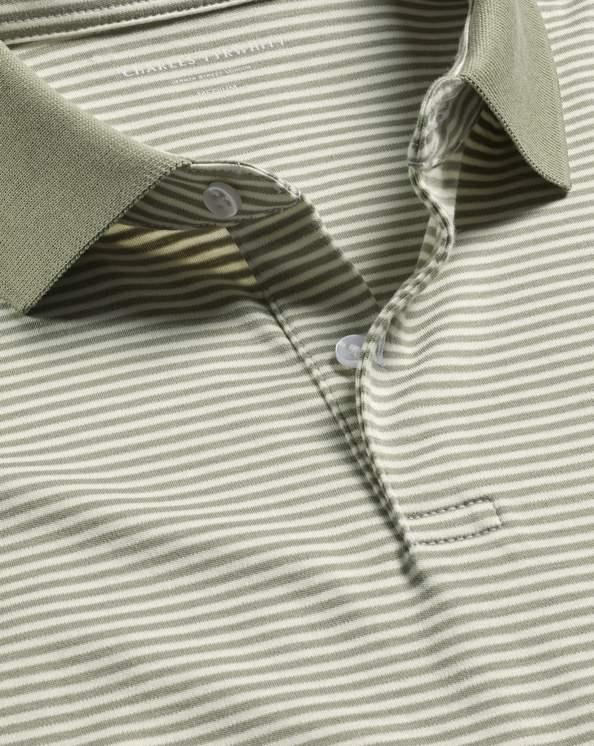 Outlet Charles Tyrwhitt Fine Stripe Jersey Polo - Sage Green & Ecru