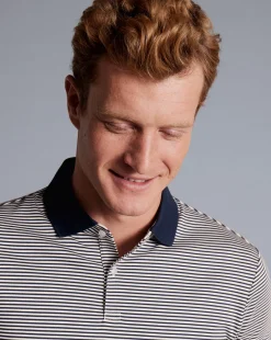 Discount Charles Tyrwhitt Fine Stripe Jersey Polo - Navy & Ecru Navy & Ecru