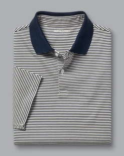 Discount Charles Tyrwhitt Fine Stripe Jersey Polo - Navy & Ecru Navy & Ecru