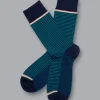 Clearance Charles Tyrwhitt Fine Stripe Socks - Teal Green & Navy