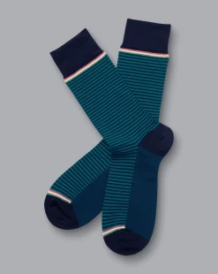 Clearance Charles Tyrwhitt Fine Stripe Socks - Teal Green & Navy