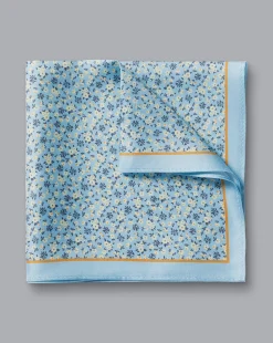Best Charles Tyrwhitt Floral Print Silk Pocket Square - Blue Sky