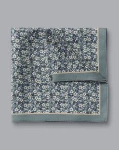 Discount Charles Tyrwhitt Floral Print Silk Pocket Square - Atlantic Green