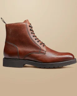 Hot Charles Tyrwhitt Grain Leather Boots - Chestnut Brown