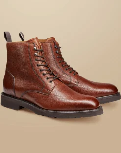 Hot Charles Tyrwhitt Grain Leather Boots - Chestnut Brown