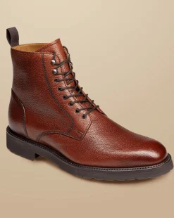 Hot Charles Tyrwhitt Grain Leather Boots - Chestnut Brown